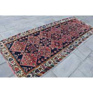 Turkish Rug, 3.9x10.4 ft Vintage Rug, <b>Red</b> Polka dot <b>Wool</b> Rug - Product Image 3