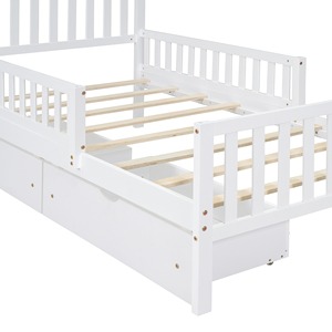 Letto a piattaforma moderno e confortevole in legno per bambini con <span class=keywords><strong>2</strong></span> cassetti contenitore e sponde di sicurezza, ecologico per cameretta e appartamento - Product Image 4