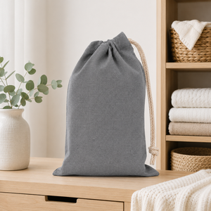 Bolsa de Almacenamiento de Ropa con Cordón de Algodón Reciclado Personalizada, 50x75 cm, 225 GSM, Gris, Bolsa Ecológica para el Hogar, Hotel, Almacenamiento a Granel - Product Image 5