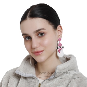 Orecchini di pupazzo di neve con perline fatti a mano all'ingrosso | Orecchino di dichiarazione di vacanza | Regalo di gioielli di Natale invernale | MOQ basso | Pronto per la spedizione - Product Image 3