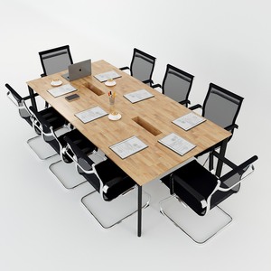 โต๊ะประชุมไม้ทรงวงรีขนาดใหญ่สไตล์มินิมอลพร้อมขาเหล็ก - Product Image 3