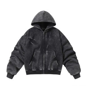 Alta calidad 500gsm Acid Wash Zipper-Up Hombres French Terry Hoodie Sudadera con estampado de gran tamaño Transpirable - Product Image 4