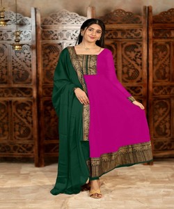 เสื้อ Anarkali ลูกไม้ผ้าแจ็คการ์ดผ้าไหมผ้าแจ็คการ์ดมาใหม่พร้อมชุดแต่งกายประจำวัน Dupatta สีชมพู - Product Image 2