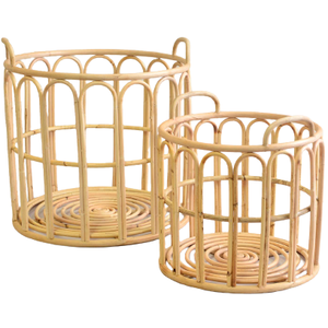 ตะกร้าหวายธรรมชาติสไตล์วินเทจ,ตะกร้าหวายทอมือ2ขนาดสำหรับเก็บอาหารในห้องครัว - Product Image 1