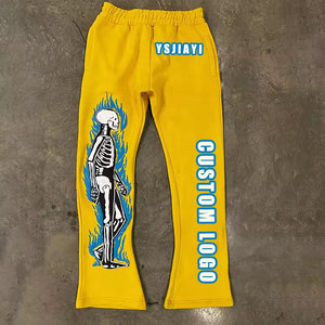 Pantalones Acampanados para Hombre con Logotipo Personalizado, Estampado de Esqueleto, Cintura Elástica, Estilo Urbano, Pantalones Deportivos de Poliéster Naranja y Negro - Product Image 5