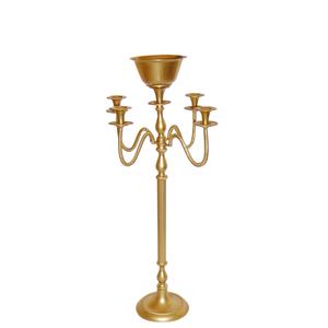 Gold <b>Table</b> Centerpieces 5 Arm <b>Tall</b> Crystal Wedding Candelabra in Gold Finished Elegant Design Aluminum Handmade Candelabra - Product Image 1