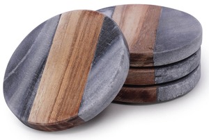 Ensemble de sous-verres et assiettes à thé en marbre en bois de style classique exquis pour un service à thé et café de haute qualité et un décor de table sophistiqué - Product Image 4