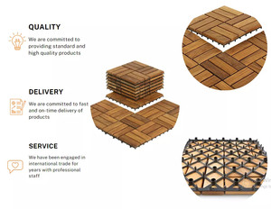 Modern Style 30cm Interlocking Anti-Slip Wooden Acacia Decking Tiles Waterproof Walnut <b>Hardwood</b> for Outdoor Patio Balcony Smooth - Product Image 4