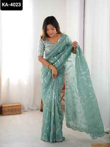 Indian Modern New Lunching Gold Crush Material Fancy Saree con Sequunce trabajo con Fancy Sequenc Work Blusa Piezas para mujeres - Product Image 4