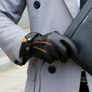 2025 prix moins cher avec des gants en cuir d'agneau à écran tactile pour hommes de haute qualité avec poignets tricotés - Product Image 3
