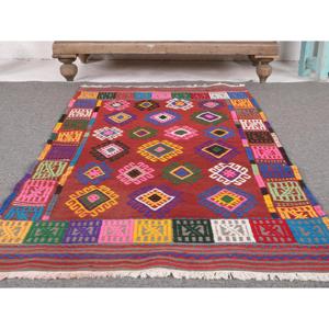 2.4x4.4 ft Small Turkish Vintage Rug, <b>Red</b> Southwestern <b>Wool</b> Rug - Product Image 5