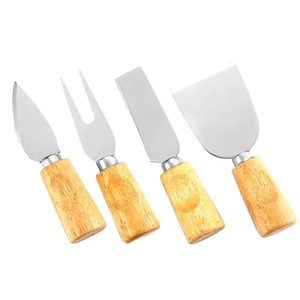 Juego de cuchillos para queso con mango de madera de acero inoxidable ecológico de alta calidad, patrón personalizado, Apto para lavavajillas, queso de cocina de 4 piezas - Product Image 1