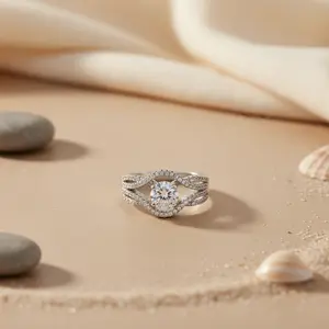 Anillo de Compromiso para Mujer con Incrustaciones de Circonita Cúbica, Chapado en Oro Rosa, a la Moda - Product Image 3