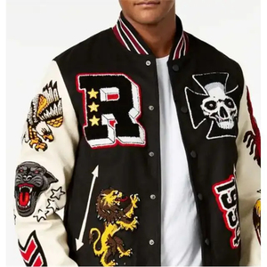 Blouson universitaire tendance 2025 pour homme – Vêtement d'extérieur style streetwear avec boutons sur le devant, impression en relief, 100 % laine - Product Image 4