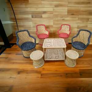 Ensemble de table et chaise de jardin en bambou Super Deluxe Ensemble de meubles de jardin d'extérieur avec 4 chaises et ensemble de table/pouf - Product Image 3