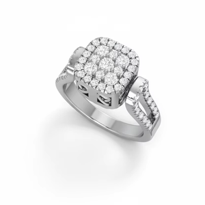 Elegante Anillo de Diamantes con Halo Cuadrado y Diseño de Tallo Dividido para Mujer - Product Image 1
