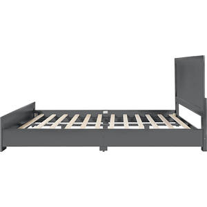 Cadre de lit double au design français contemporain en bois massif avec panneaux gris incrustés pour mobilier de maison, option taille Queen disponible - Product Image 6