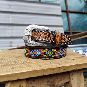 Cinturón de Rodeo de Cuero de Grano Completo Hecho a Mano, Acentos de Cuentas, Aleación Extraíble, Estilo Vintage Personalizado, Ropa Occidental para Hombres y Mujeres - Product Image 1
