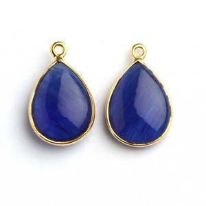 925 <b>Sterling</b> <b>Silver</b> High Quality Fine Pendants <b>Charms</b> Blue Cherry Synthetic Pear Drop 12x16mm Bezel Setting <b>Bracelet</b> Necklace - Product Image 1