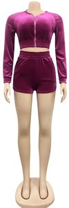 Femmes respirant coton 2 pièces ensembles solide velours sweat à capuche pull manches longues taille élastique Biker Shorts survêtement 2026 - Product Image 4