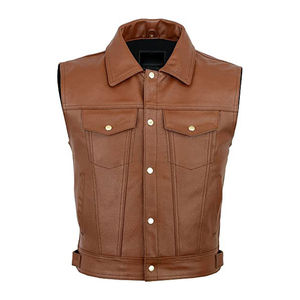 Gilet en cuir de vache véritable pour homme, ajustable, imperméable, coupe-vent, taille personnalisée, prix bas, couleurs, tissu en toile - Product Image 2