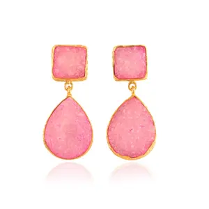 Latest newest collection natural pink sugar druzy gold plated crocodile textured push back stud dangle earring for women jewelry