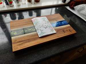 Juego de cuchillo de cocina y tabla de queso con incrustaciones de madera epoxi de resina ecológica, bandeja de corte Rectangular para verduras, frutas y queso - Product Image 6