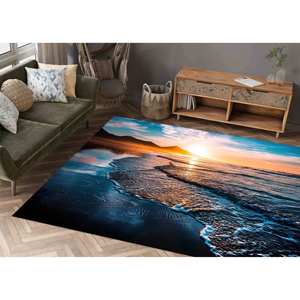 Tapis en laine imprimé en 3D Paysage, écologique, motif patchwork traditionnel, cadeau pour elle, épaisseur moyenne avec envers en latex - Product Image 3