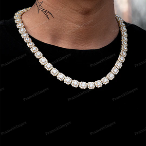 Collar de diamantes de tenis agrupados al por mayor de 10mm personalizado VVS Moissanite S925 plata esterlina con chapado en oro para hombres y mujeres - Product Image 2