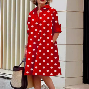 <span class=keywords><strong>2025</strong></span> mùa thu Sản phẩm mới, thời trang và thanh lịch Polka Dot in áo sơ mi-Cổ áo dài tay áo Midi Dress - Product Image 4
