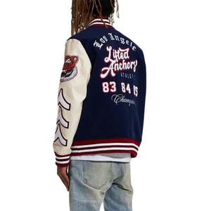 Chaqueta Universitaria de Béisbol Personalizada para Hombre, Mangas de Cuero Bordadas, Talla Grande, Chaqueta Negra con Letras a Cuadros en la Parte Delantera, Chaquetas para Hombre - Product Image 6