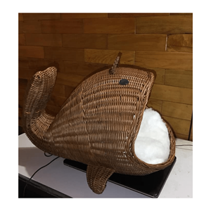 Maison pour animaux de compagnie en rotin rond à étages pour chiens et chats Meubles à motif animal tissé durable pour le salon - Product Image 6