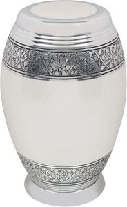 Urnas de cremación de metal blanco modernas de primera calidad para cenizas, jarrón de mesa de capacidad personalizada hecho a mano, precios de gran tamaño - Product Image 4