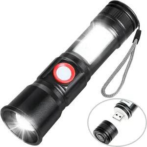 Rechargeable USB Rechargeable Portable COB Waterproof Telescopic Zoom 3 Modes LED Torch Emergency Mini Flashlight
