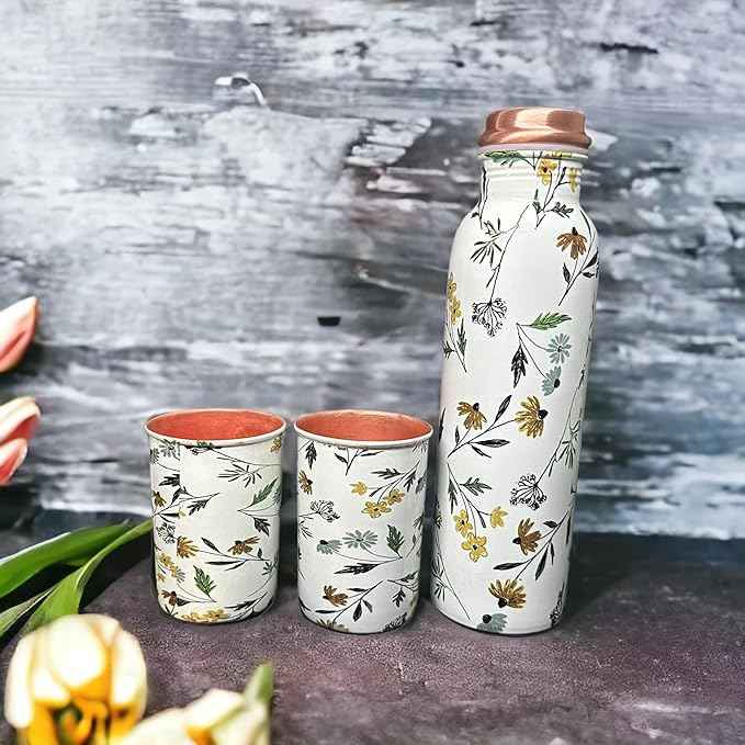 Beautiful Set of 2 High Quality Copper Printed Water Bottles Shiny Polished High on Demand Plastic Drinkware at Excellent Price