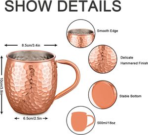 Mug Moscow Mule en Cuivre Martelé – Tasse à Cocktail Classique Écologique et Réutilisable – Accessoire de Bar Contemporain Certifié – Idéal pour un Cadeau - Product Image 5