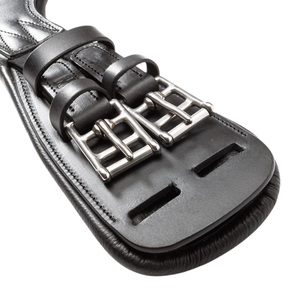 Sangle de dressage anatomique en cuir noir de haute qualité, boucles à rouleaux en acier inoxydable, anneau en D central, design profilé ADIBA - Product Image 4