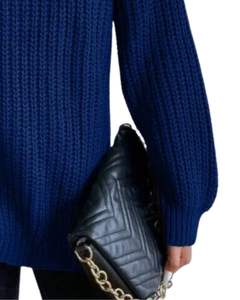 Customized <b>Navy</b> <b>Blue</b> Turtleneck Knit Sweater For <b>Women</b> Winter Warm Soft Ribbed Pullover Long Sleeve Casual Loose Fit Top - Product Image 6