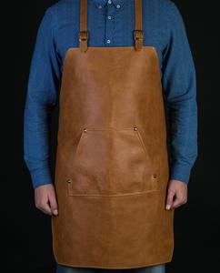 Tablier de travail en cuir pleine fleur artisanal avec doublure à motifs, bretelles réglables, tablier de protection robuste pour chef, barista - Product Image 5