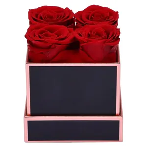 Pemasok grosir stabil ukuran kecil abadi selamanya kotak bunga mawar asli alami yang diawetkan dalam kotak persegi untuk hadiah ibu