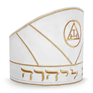 Mitre de Grand Prêtre du Chapitre Royal, Broderie Or Blanc, Chapeau de Cérémonie, Régalia de Haute Qualité, Fournisseur Maçonnique OEM en Gros - Product Image 6