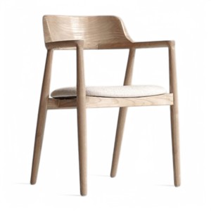 Fauteuil en bois massif naturel Sungkai Chaises de salle à manger à grain léger Coussin amovible Élégance en bois courbé Entrepôt de bureau à domicile - Product Image 1