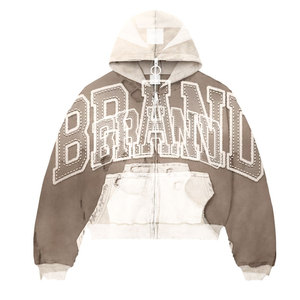 เสื้อฮู้ดผู้ชายลายปักและพิมพ์ลายมีฮู้ดสำหรับผู้ชายที่ดูเครียดเย็บปักด้วยมือ - Product Image 6