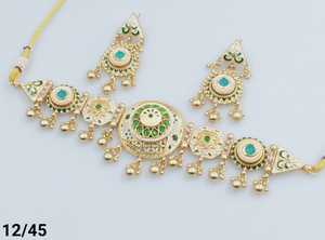 INDIAN TRADITIONAL and <b>FASHIONABLE</b> COPPER <b>JEWELLERY</b> BRIDAL WEDDING <b>JEWELLERY</b> SET for WOMEN EARRINGS and NECKLACE SET - Product Image 2