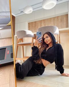 Chándal de dos piezas de algodón 100% para mujer, sudadera con cremallera y pantalones de cintura elástica, traje informal grueso con bolsillos - Product Image 4