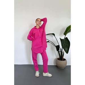 Fuchsia Washed Shirt and <b>Trousers</b> Set - Fuchsia - Product Image 2
