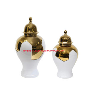 Frascos de jengibre de metal blanco y dorado con juegos florales dorados de 3 en gran oferta - Product Image 4