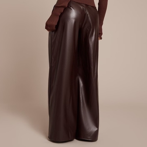 Pantalones de Cuero de Cintura Alta para Mujer, Estilo Casual, con Botones, Transpirables, de Satén, a la Moda, de Alta Calidad y Personalizables - Product Image 3