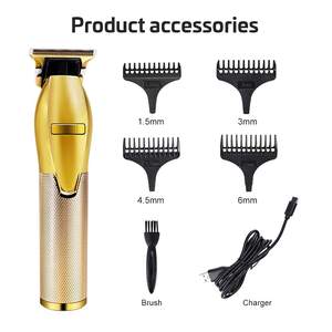 Tondeuse à Cheveux Professionnelle Portable Rechargeable Entièrement Métallique, Boîtier en Acier Inoxydable Doré, Sans Fil pour Barbiers - Product Image 1