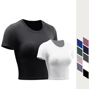 T-shirts courts ajustés pour femmes, style streetwear et sportswear, en Spandex Nylon, unis ou color block - Product Image 5